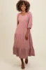 Mauve Embroidered Tiered Midi Dress sold by Pinkblush