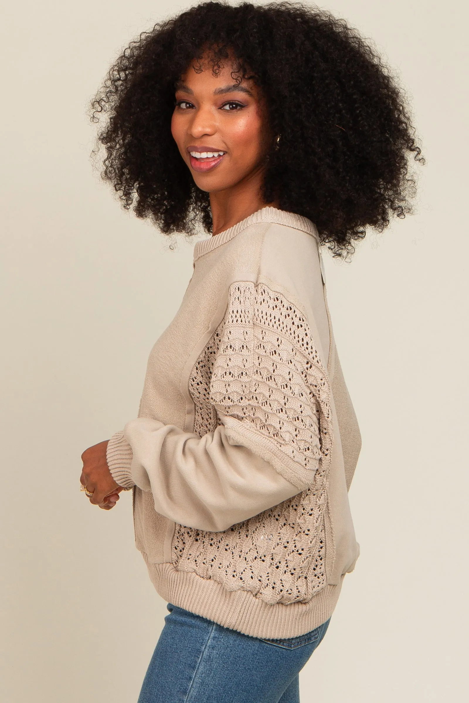 Beige Lace French Terry Top sold by Pinkblush product image thumbnail 2