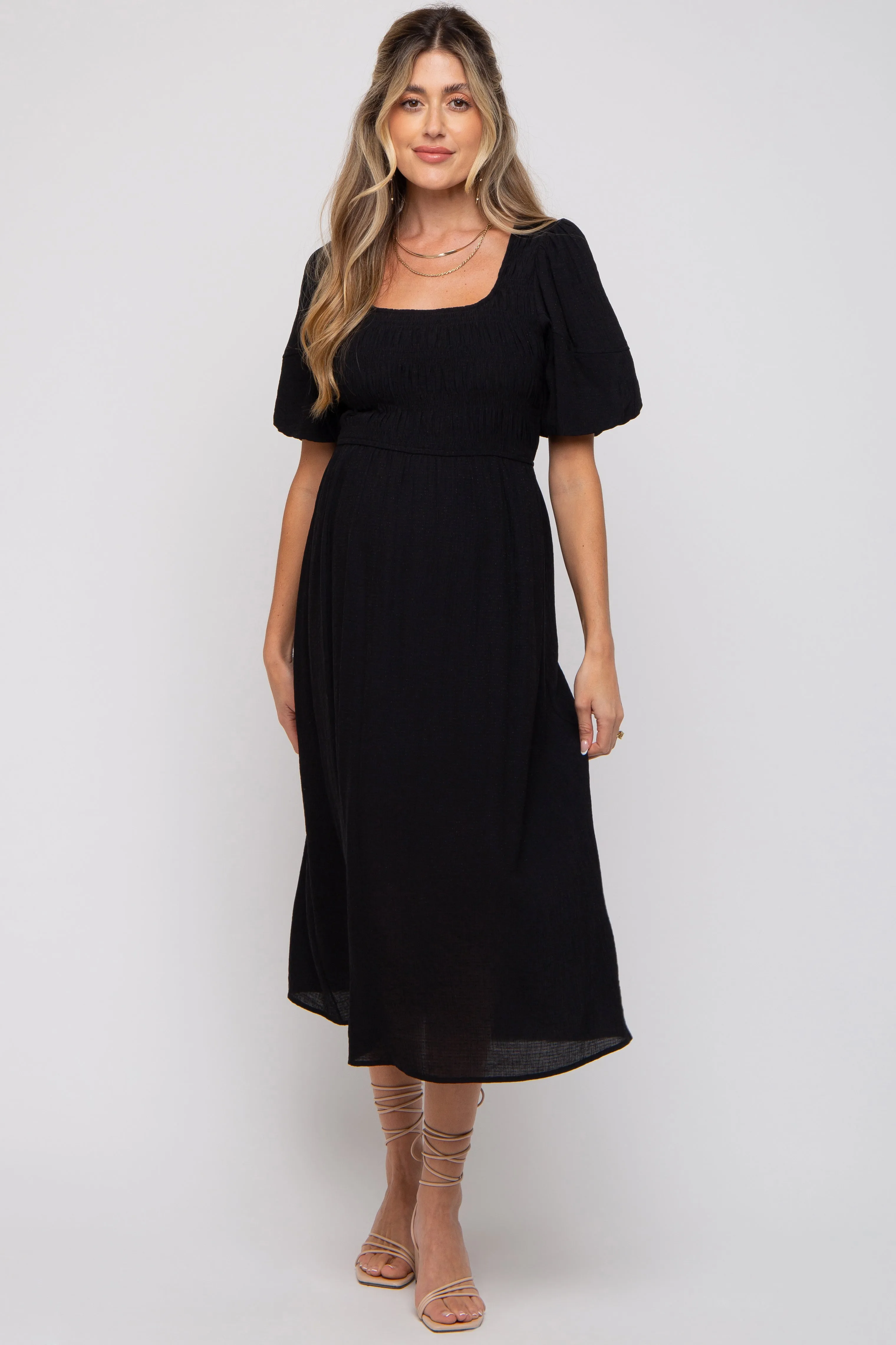 Black Square Neck Maternity Midi Dress sold by Pinkblush product image thumbnail 5