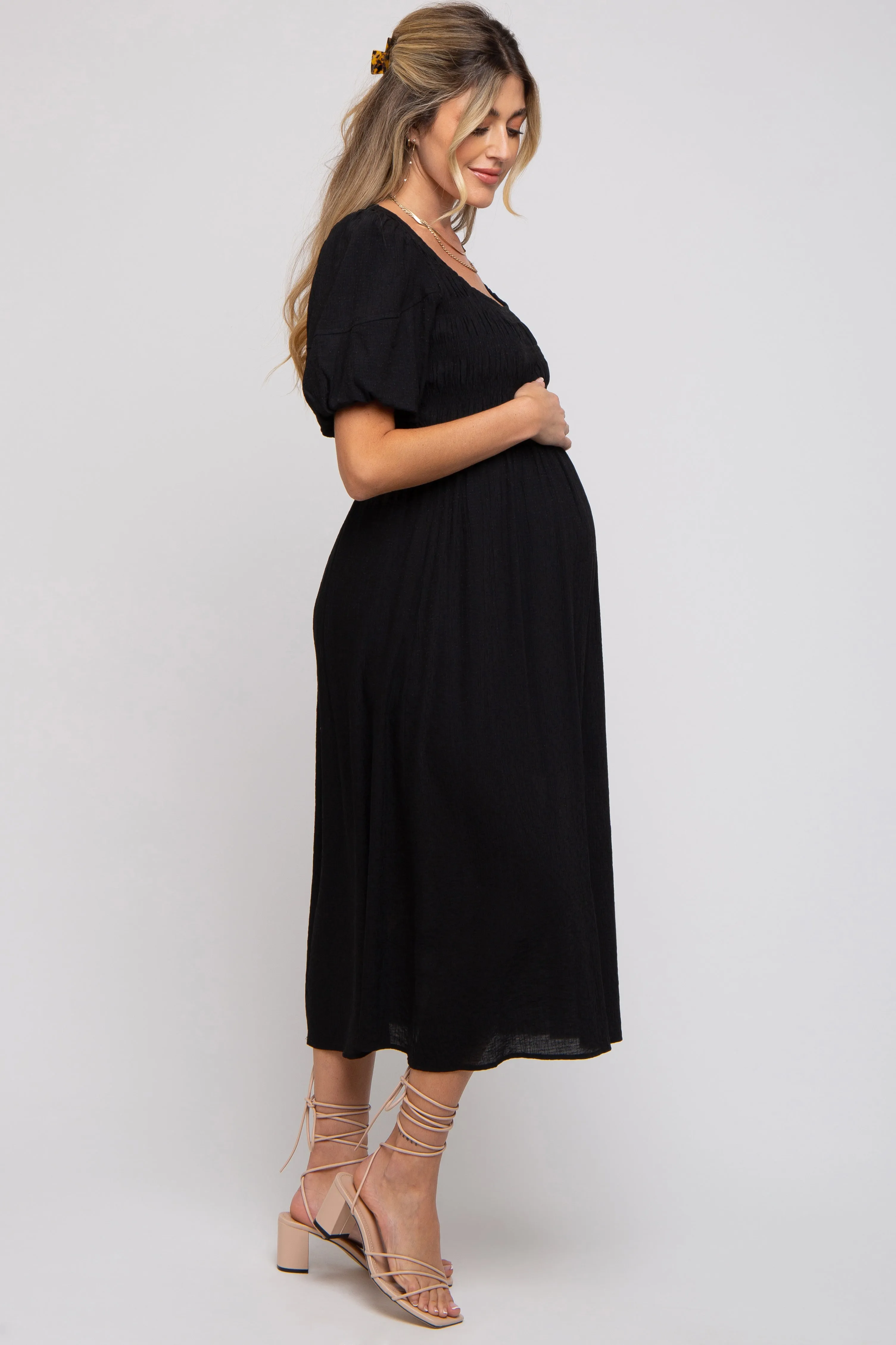 Black Square Neck Maternity Midi Dress sold by Pinkblush product image thumbnail 2