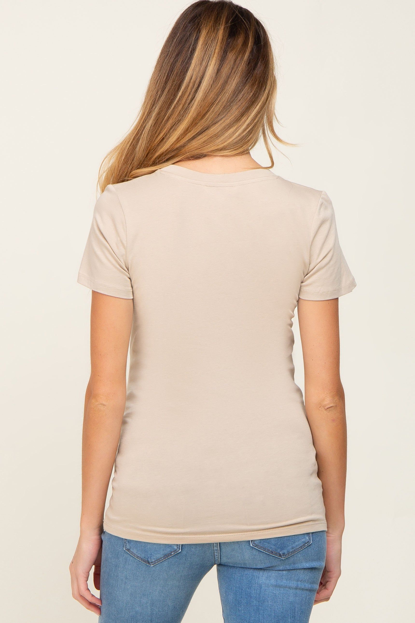 Beige Basic Crew Neck Maternity Tee sold by Pinkblush product image thumbnail 3