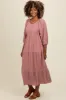 Mauve Embroidered Tiered Midi Dress sold by Pinkblush