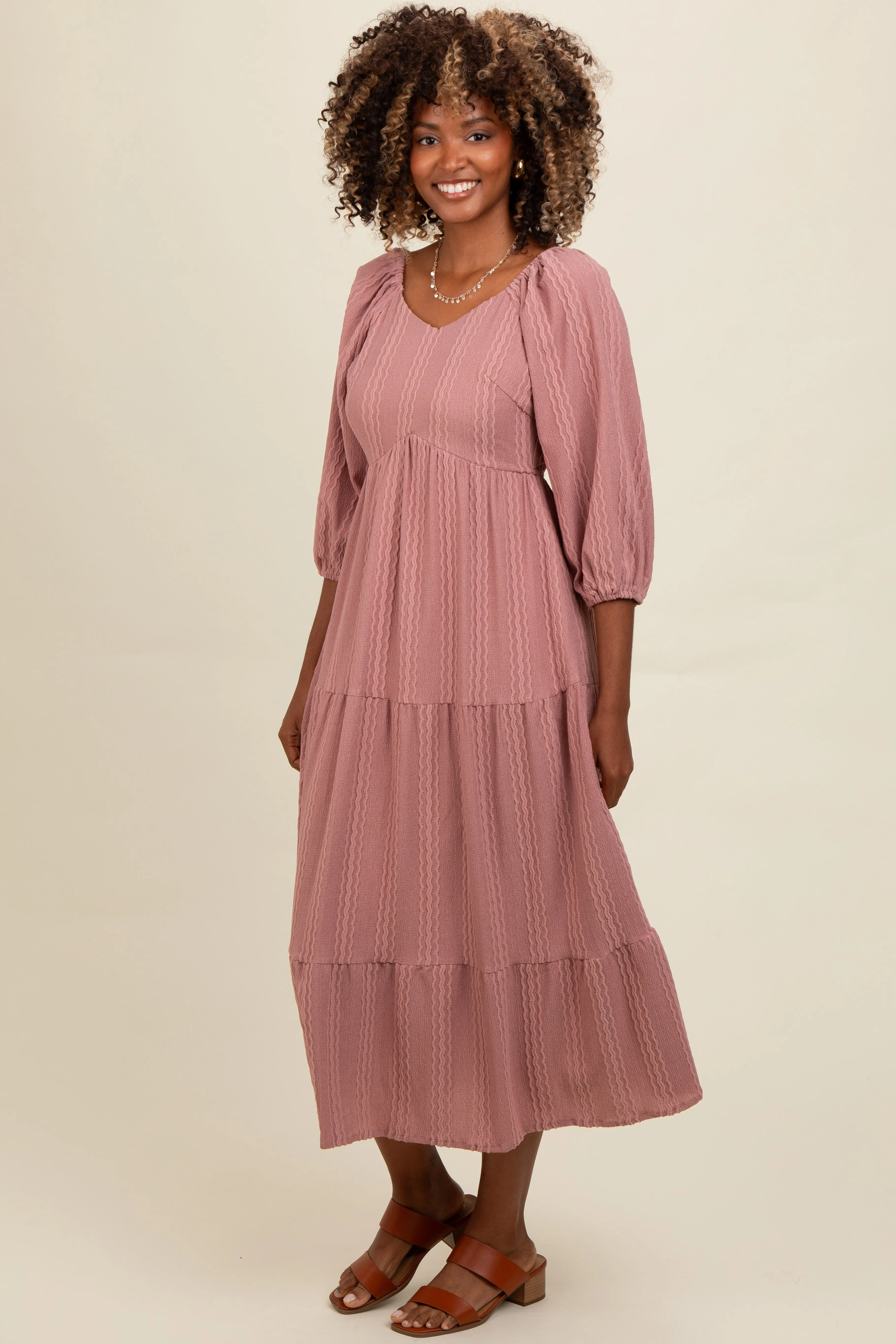 Mauve Embroidered Tiered Midi Dress sold by Pinkblush product image thumbnail 2