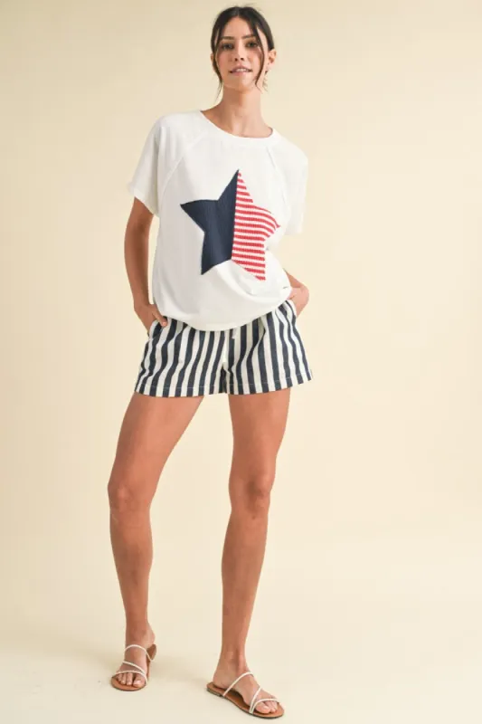 Navy Stripe Twill Shorts sold by Pinkblush