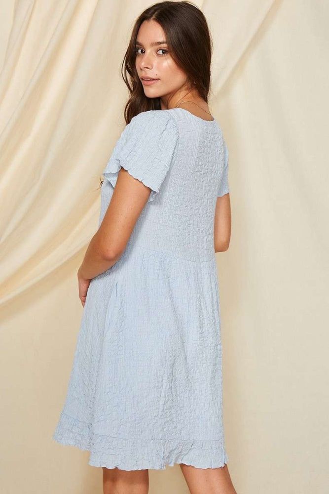 Sky Blue Textured Ruffle Sleeve Dress sold by Pinkblush product image thumbnail 3
