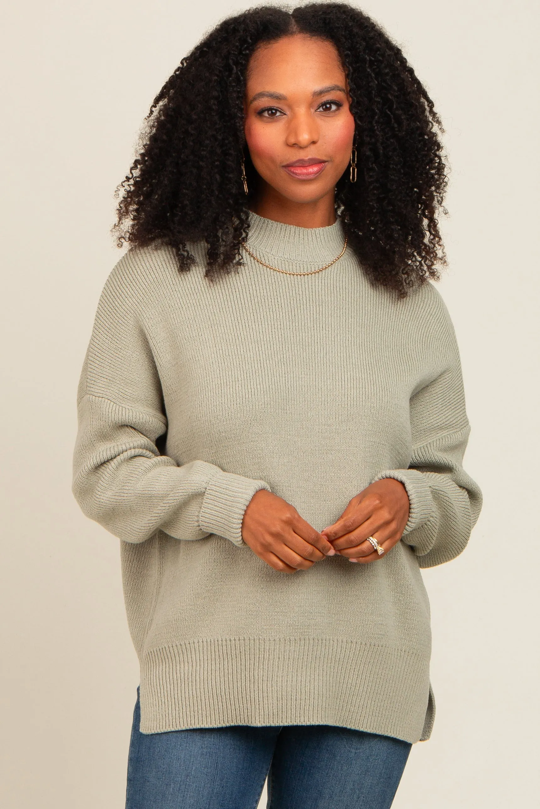 Light Olive Mock Neck Basic Sweater sold by Pinkblush product image thumbnail 2