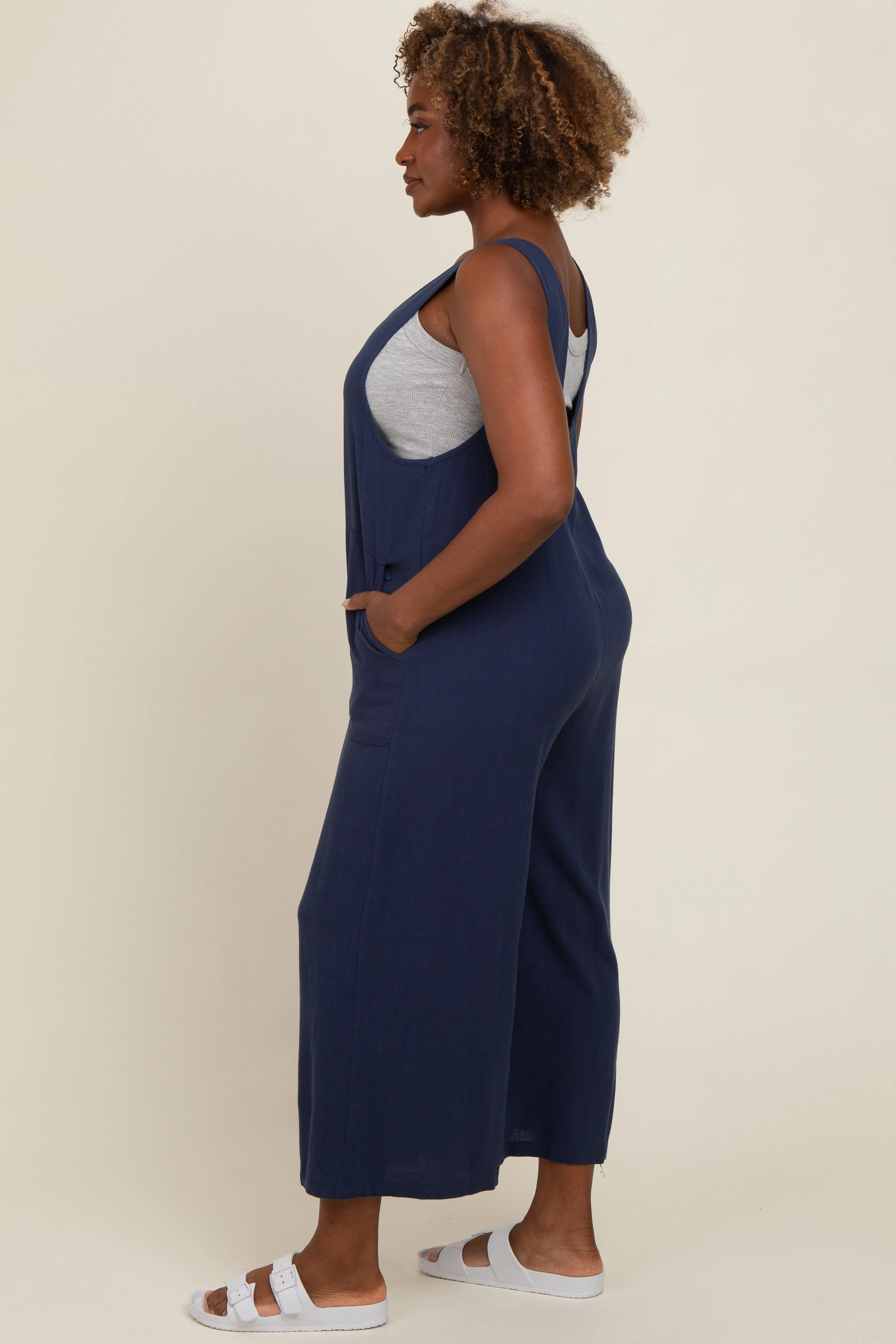 Navy Blue V-Neck Wide Leg Jumpsuit sold by Pinkblush product image thumbnail 2