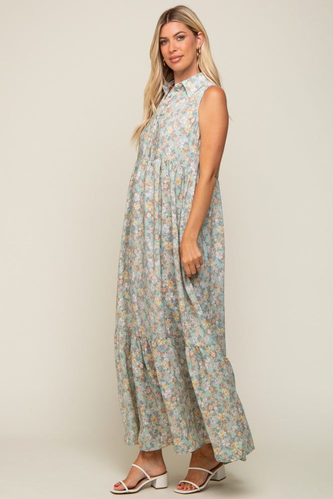 Mint Green Floral Collared Maxi Dress sold by Pinkblush product image thumbnail 2