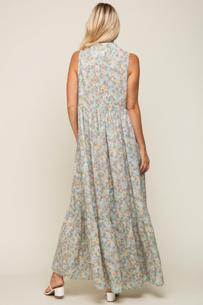 Mint Green Floral Collared Maxi Dress sold by Pinkblush product image thumbnail 3