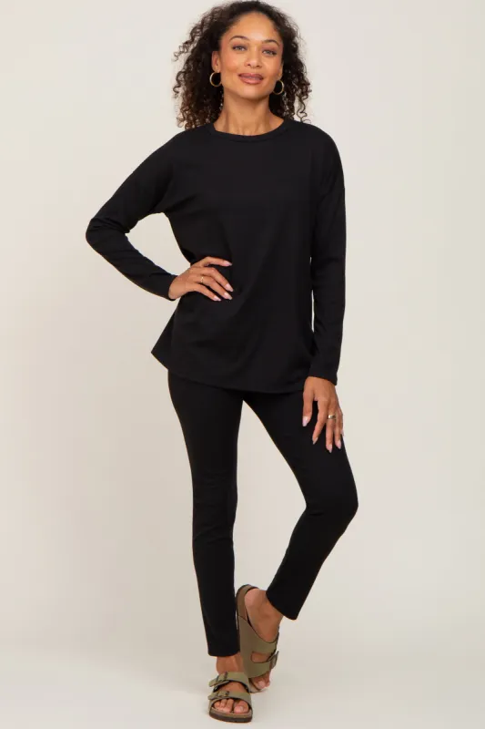 Black Ribbed Long Sleeve Pajama Pants Set sold by Pinkblush