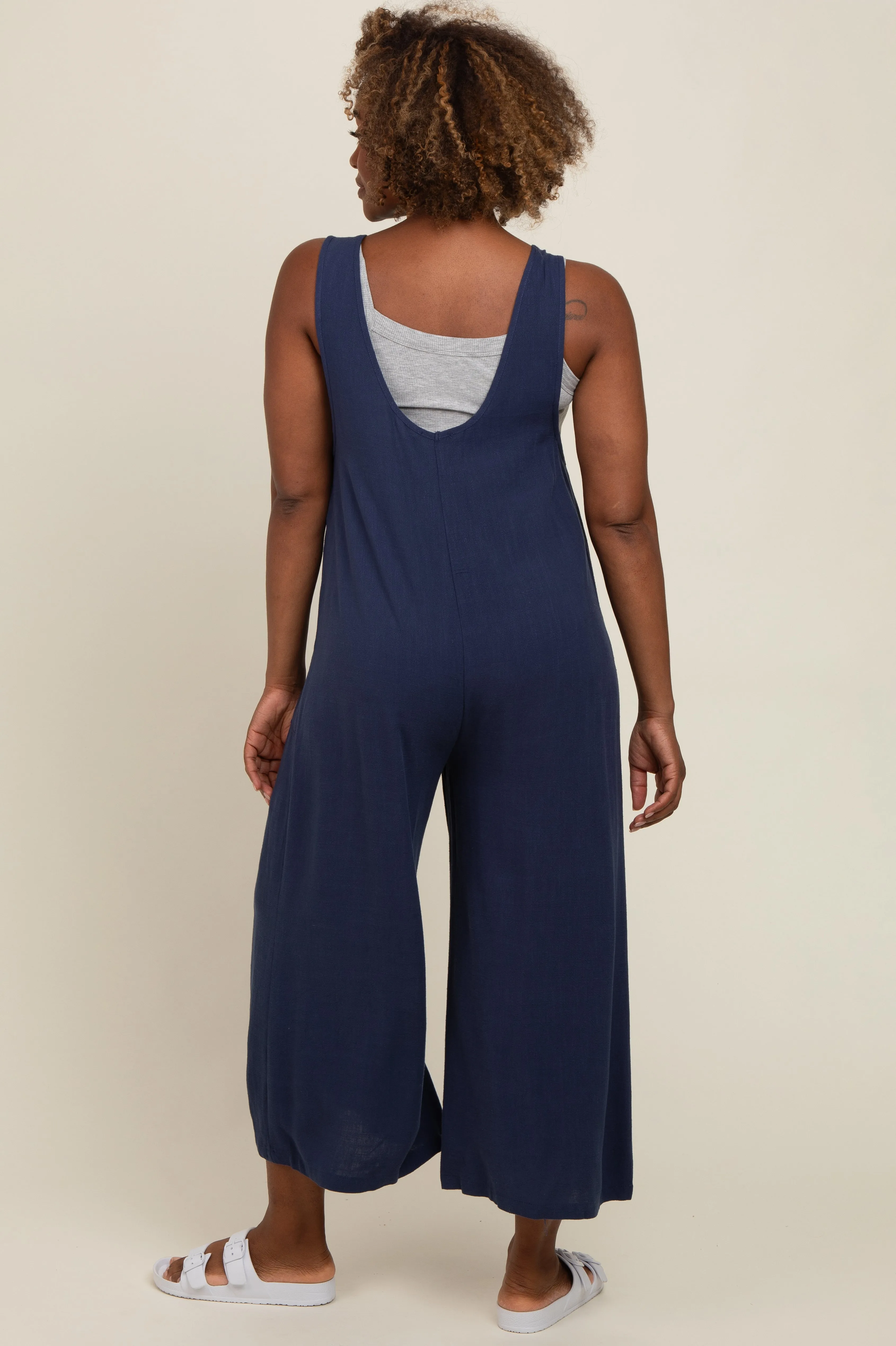 Navy Blue V-Neck Wide Leg Jumpsuit sold by Pinkblush product image thumbnail 3