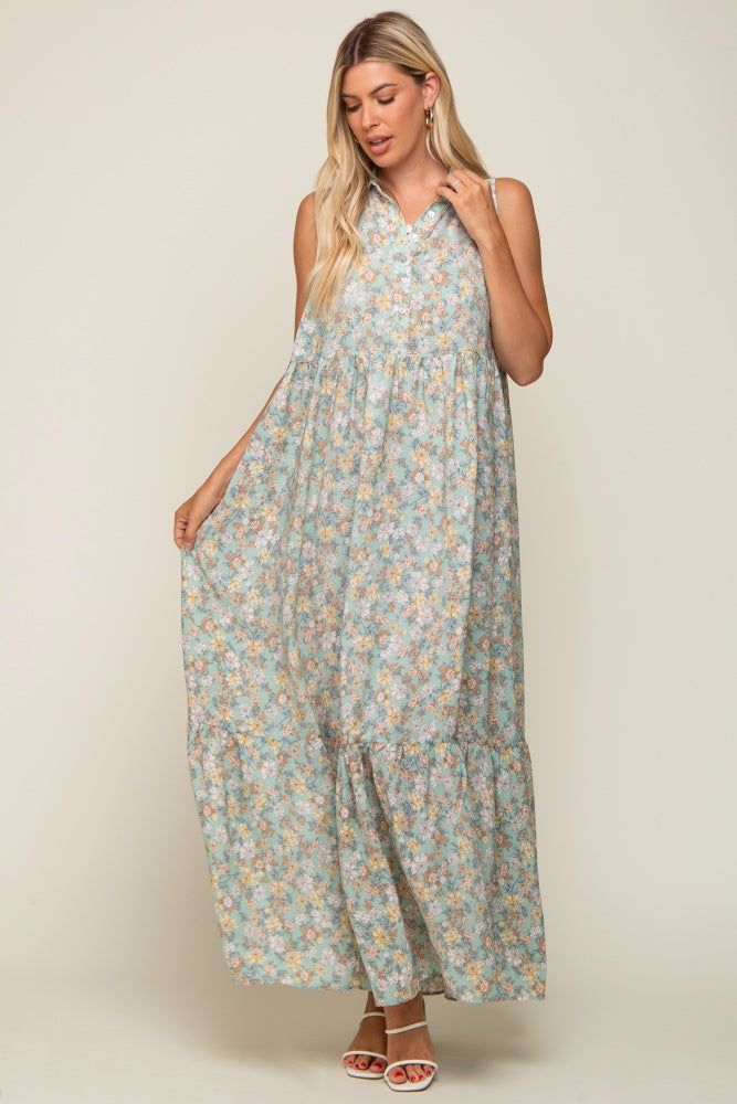 Mint Green Floral Collared Maxi Dress sold by Pinkblush product image thumbnail 4