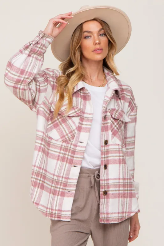 Mauve Plaid Front Pocket Shacket sold by Pinkblush