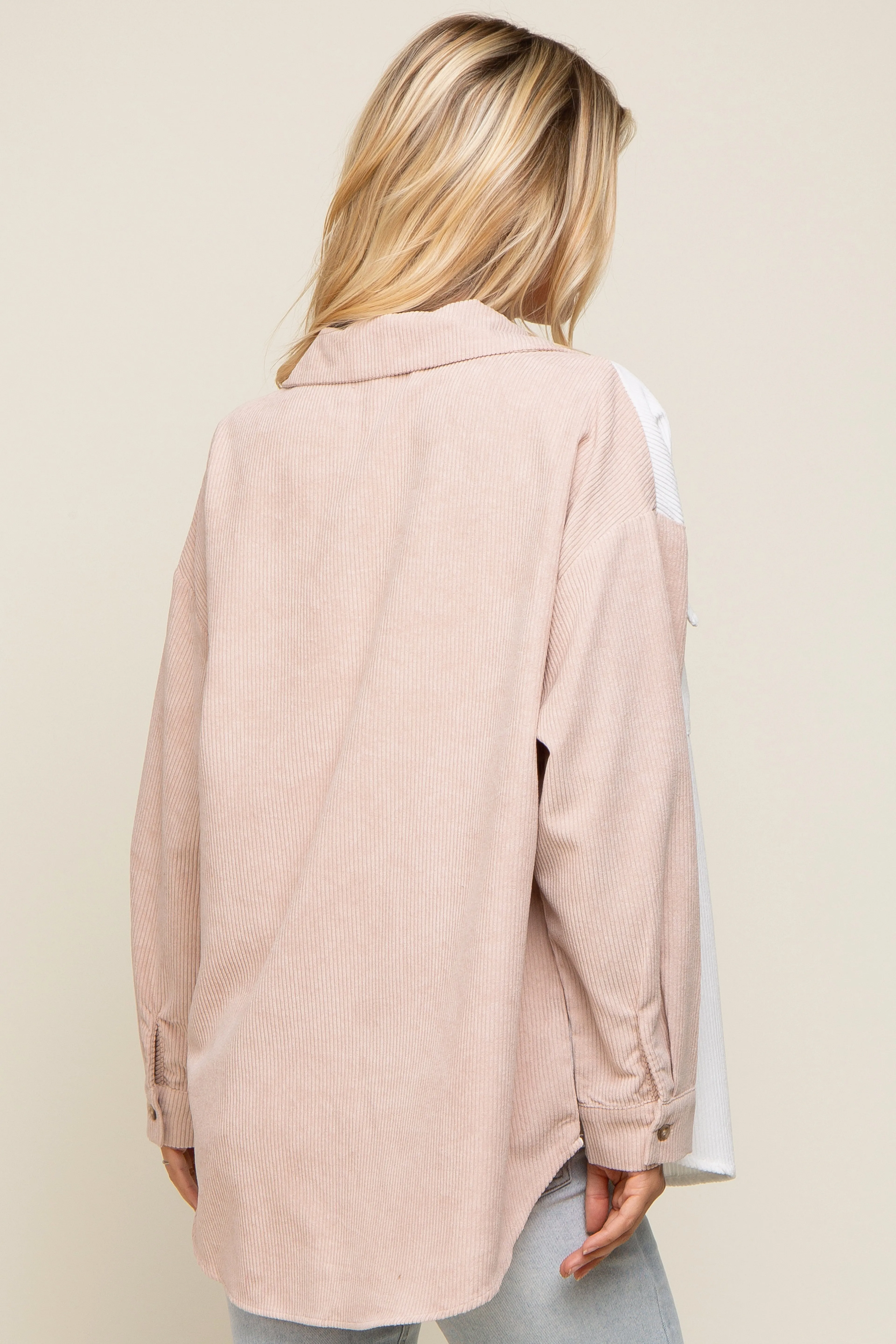 Beige Color blocked Courdoroy Button Down Top sold by Pinkblush product image thumbnail 3