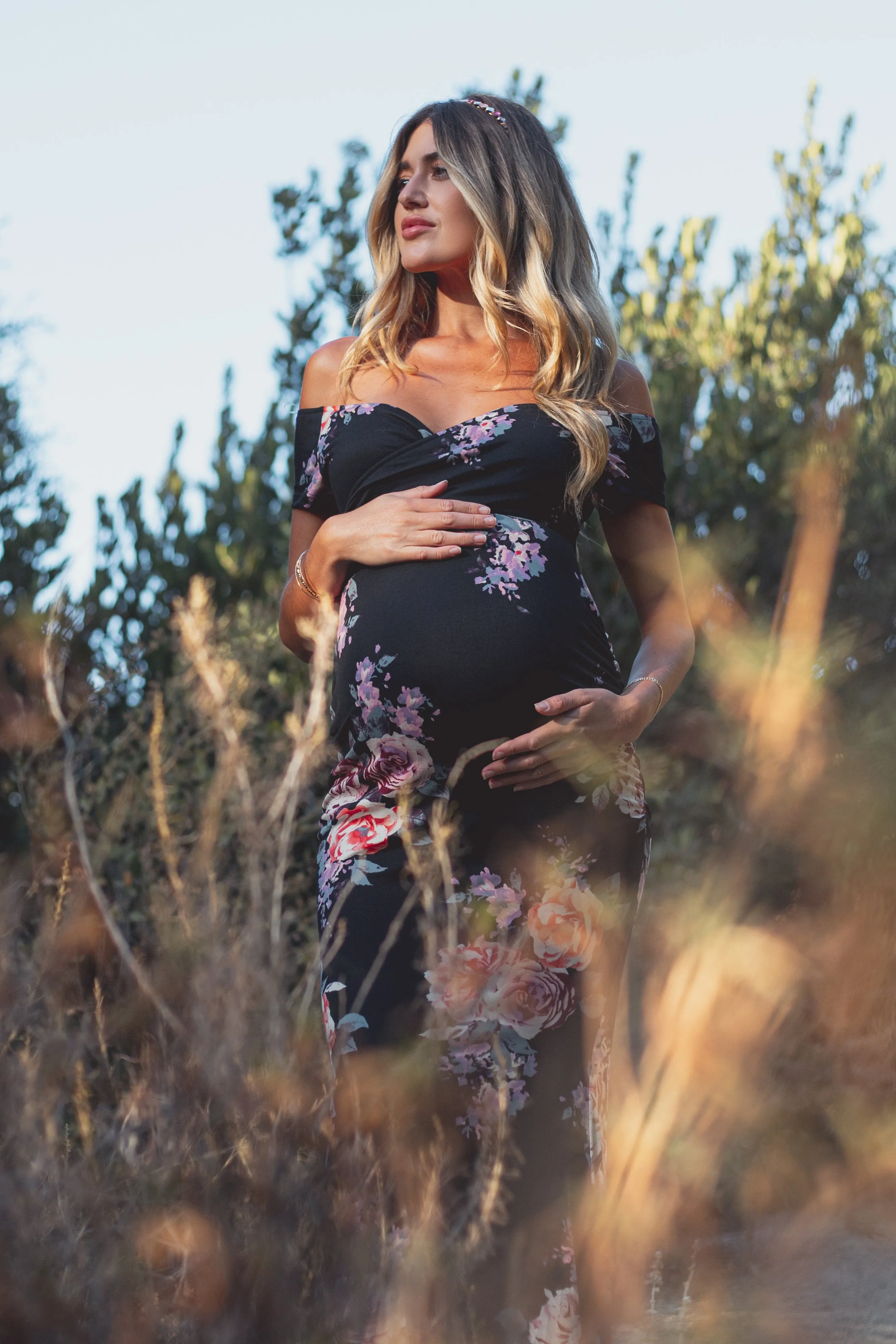 PinkBlush Black Rose Floral Off Shoulder Wrap Maternity Photoshoot Gown/Dress sold by Pinkblush product image thumbnail 4