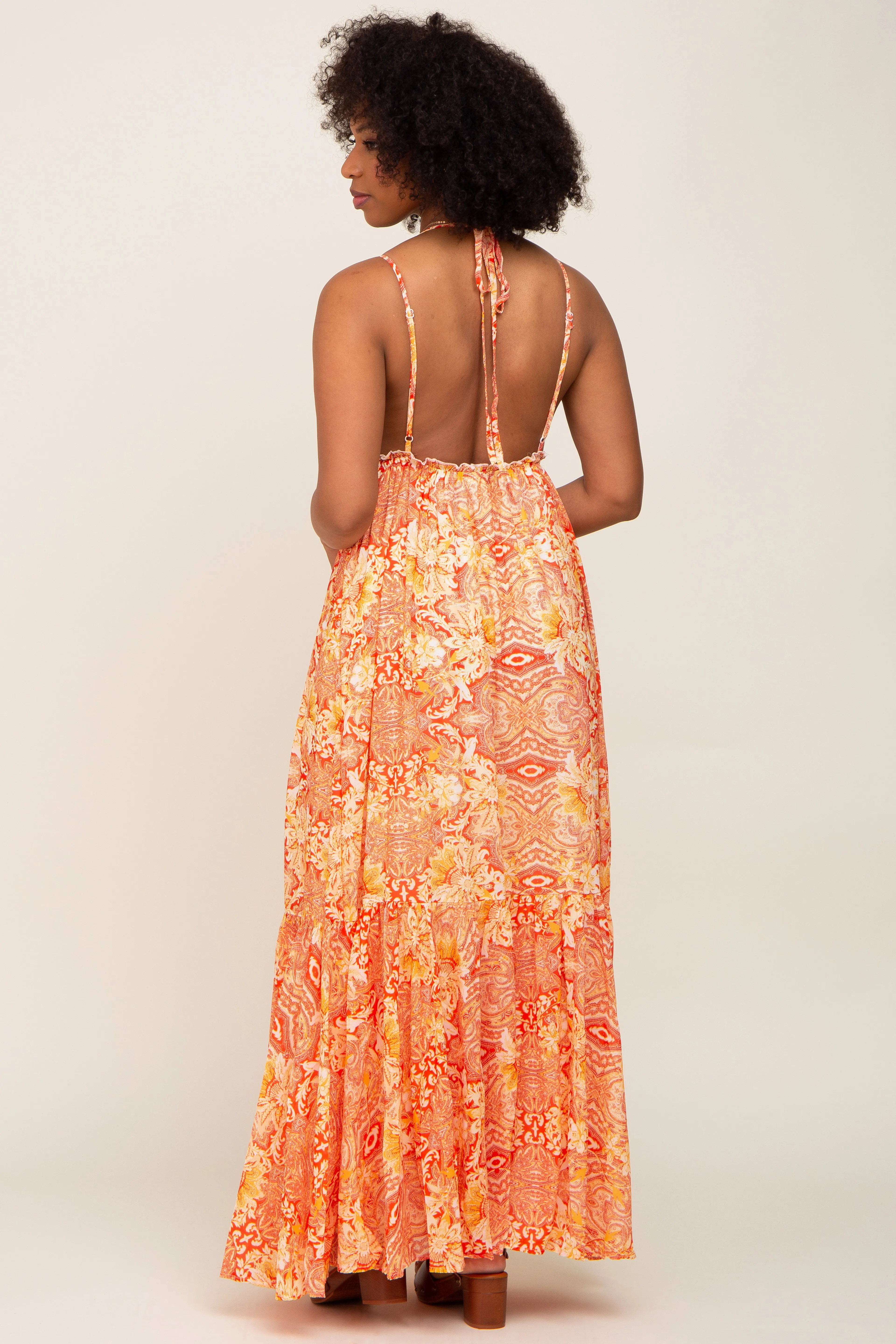 Orange Printed Halter Dress sold by Pinkblush product image thumbnail 3