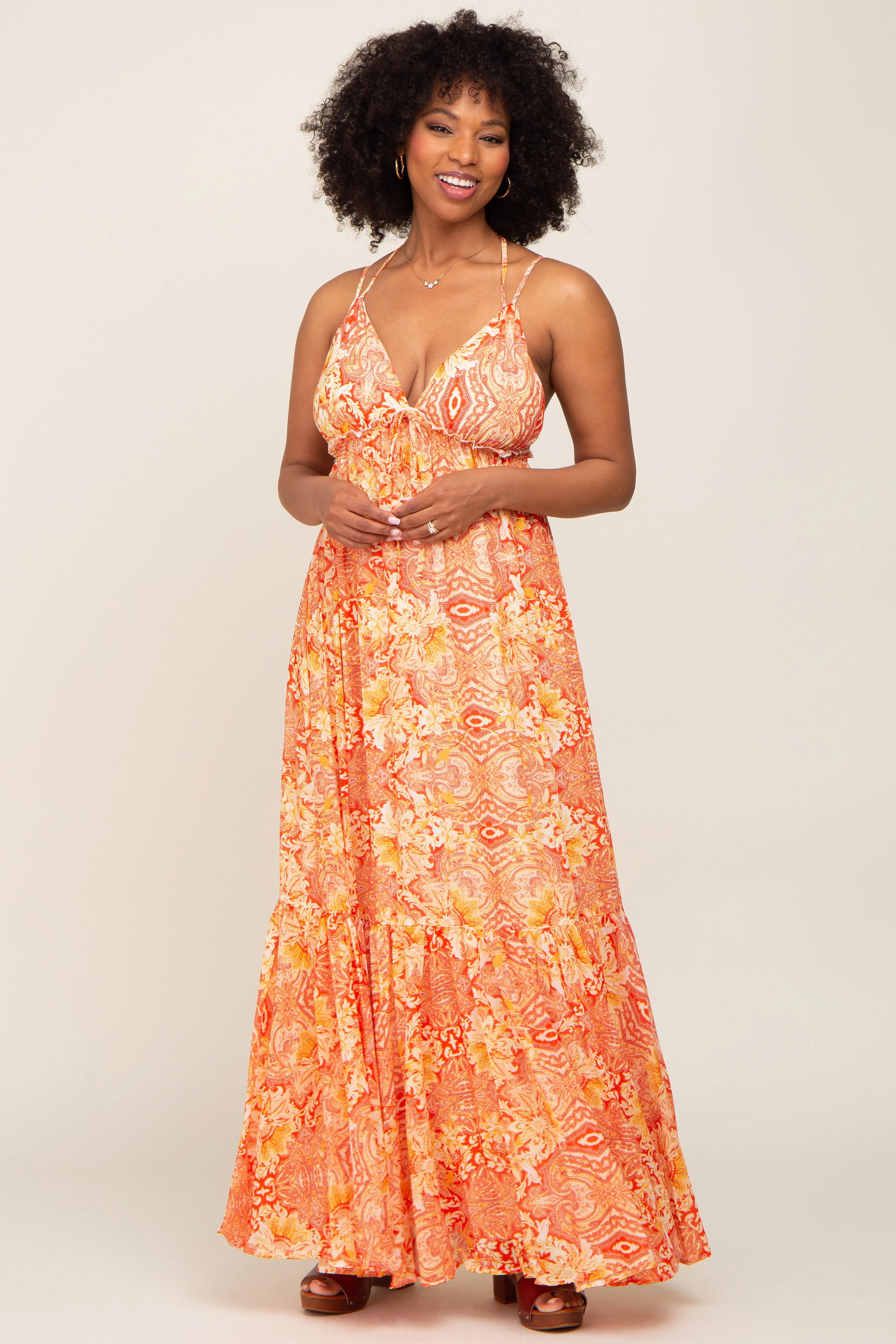 Orange Printed Halter Dress sold by Pinkblush product image thumbnail 4