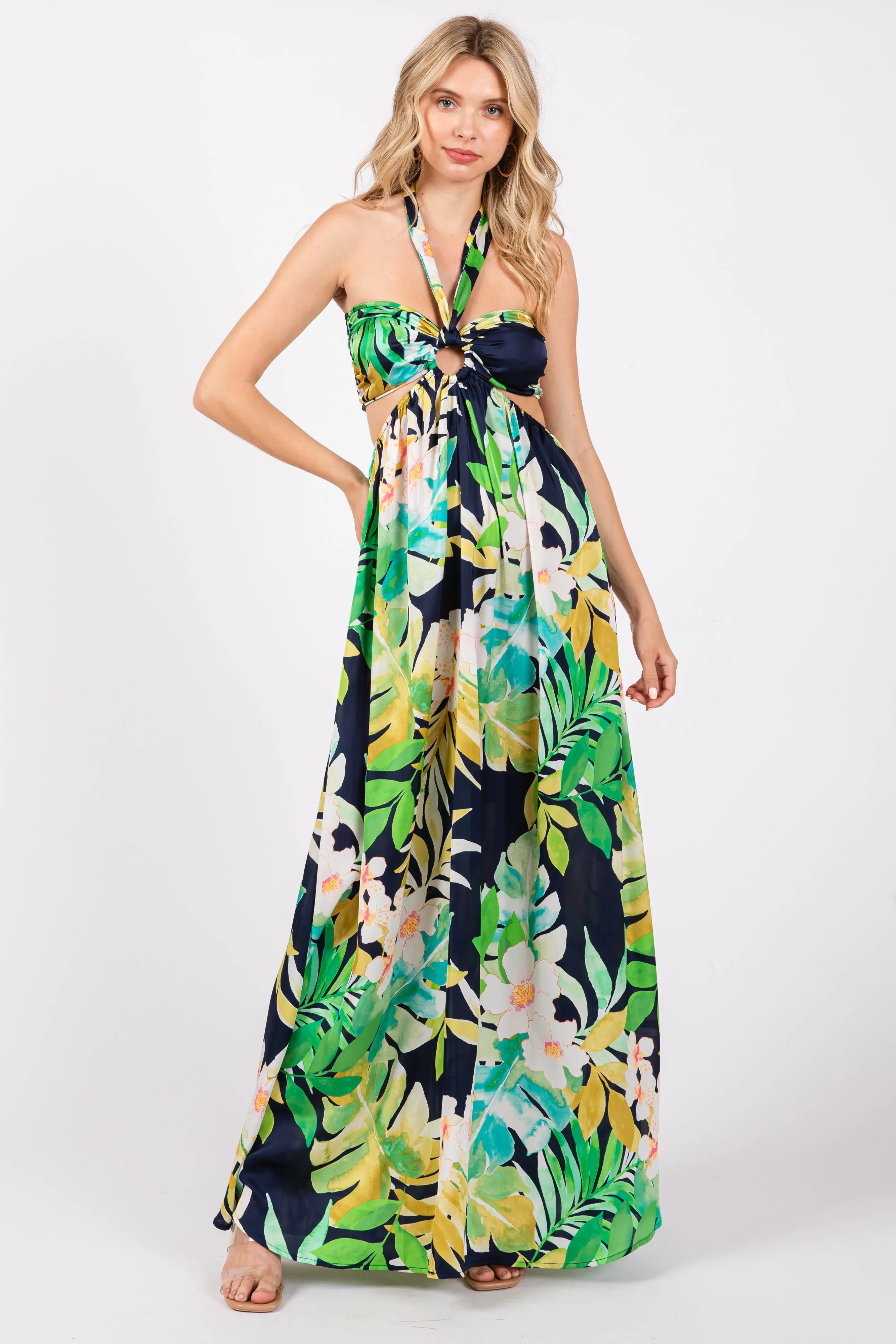 Green Floral Cutout Maxi Dress sold by Pinkblush