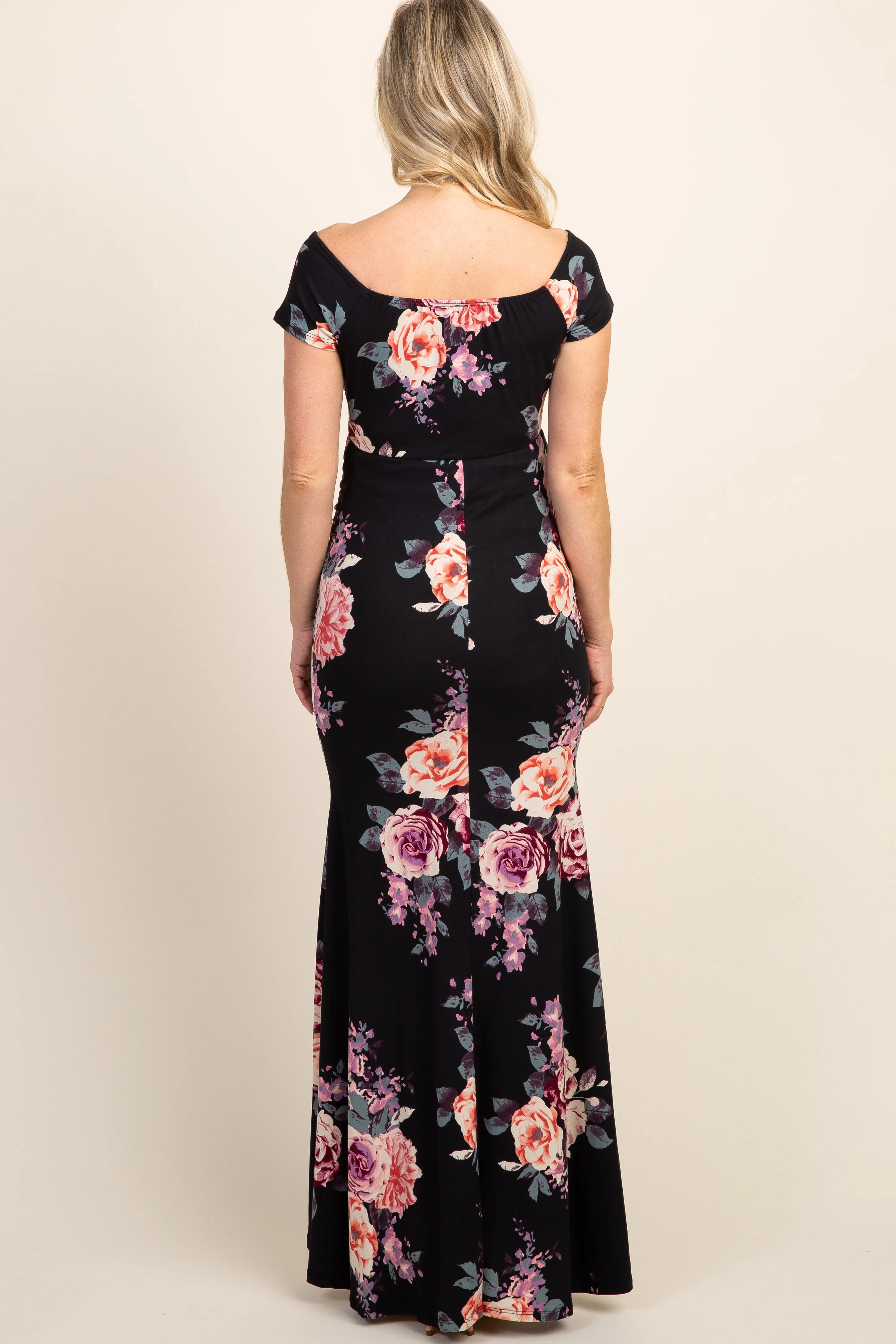 PinkBlush Black Rose Floral Off Shoulder Wrap Maternity Photoshoot Gown/Dress sold by Pinkblush product image thumbnail 3