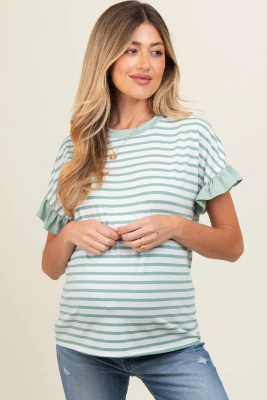 Jade Striped Ruffle Sleeve Maternity Top sold by Pinkblush