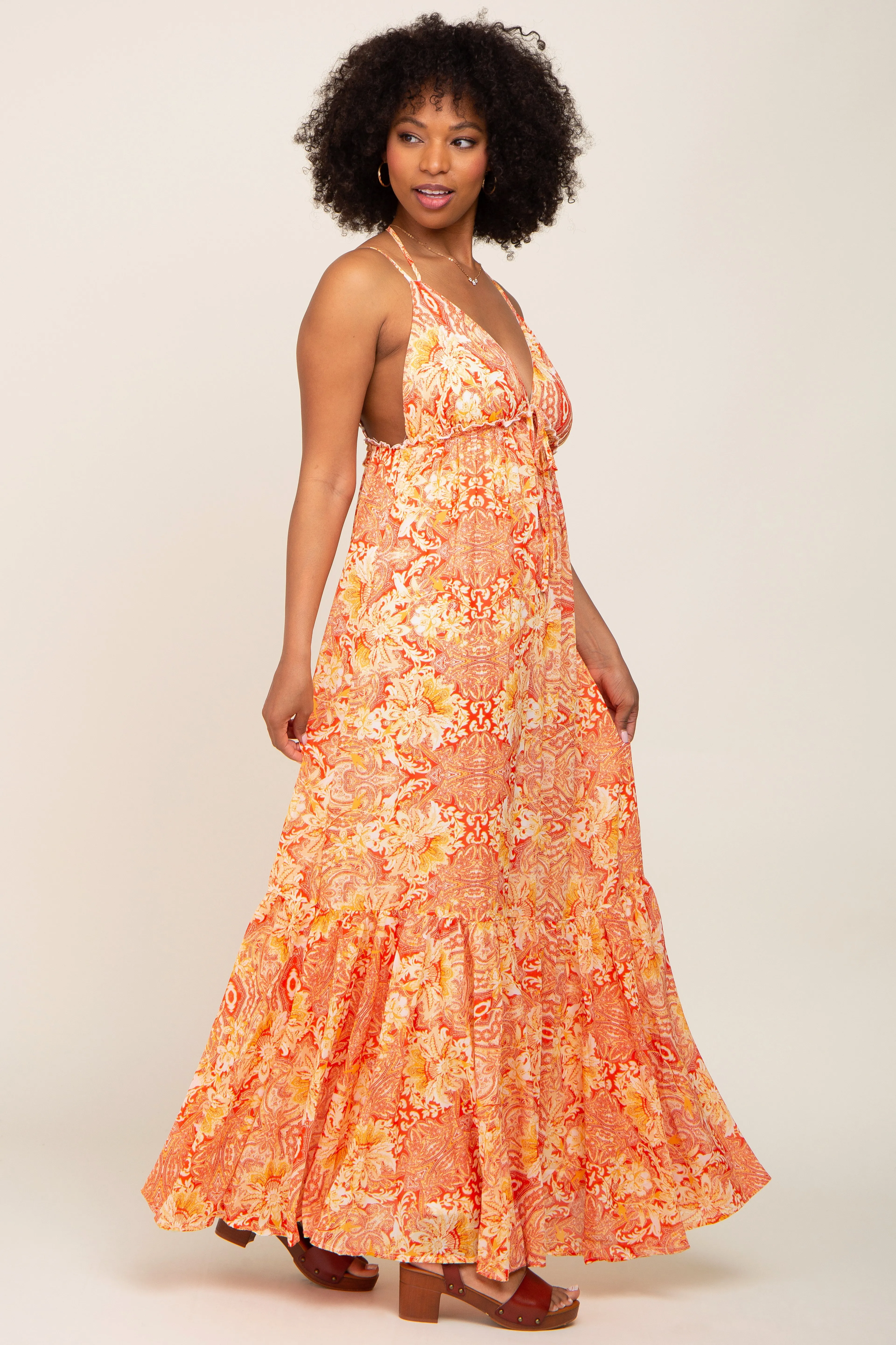 Orange Printed Halter Dress sold by Pinkblush product image thumbnail 2