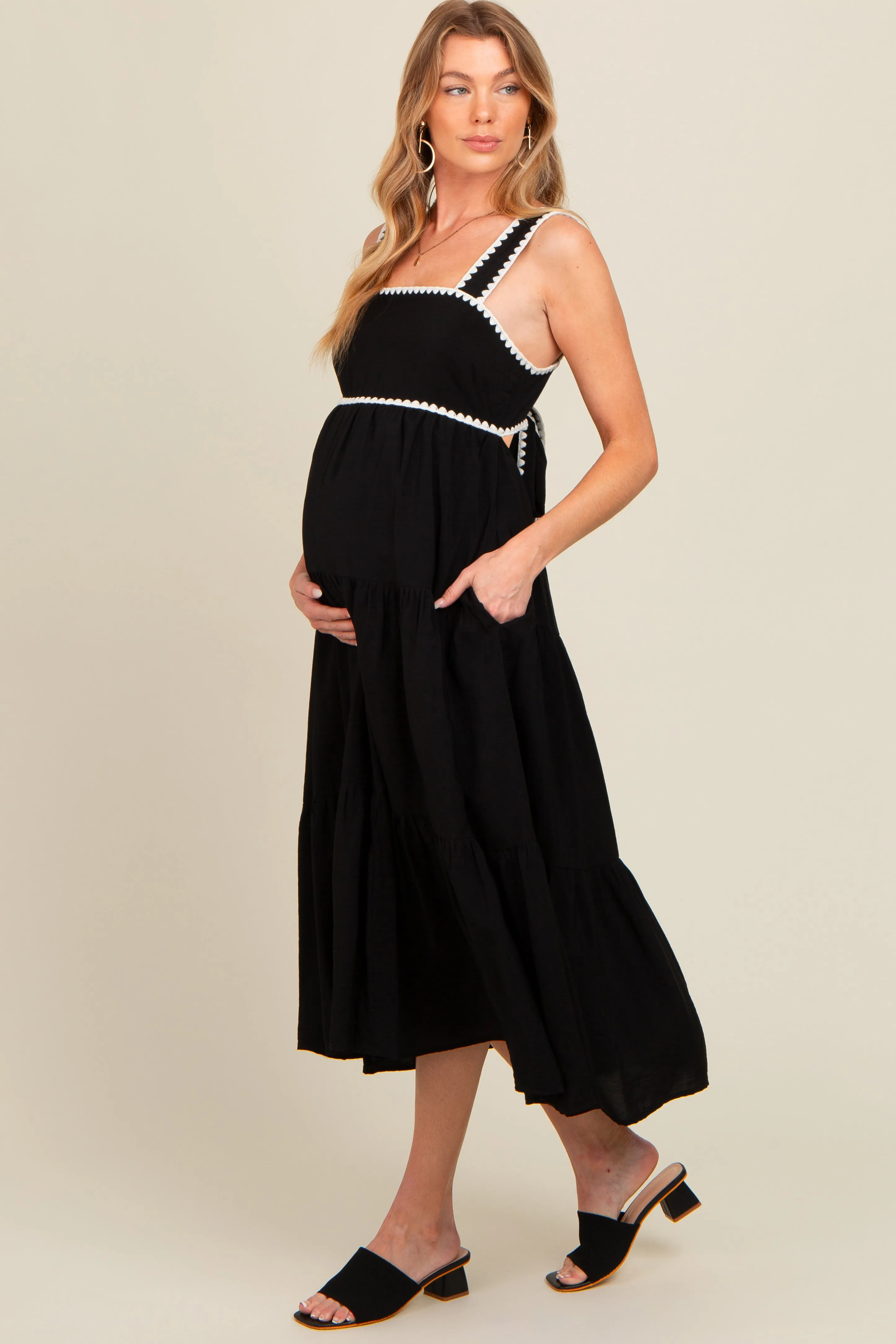 Black Scallop Trim Tiered Maternity Midi Dress sold by Pinkblush product image thumbnail 2