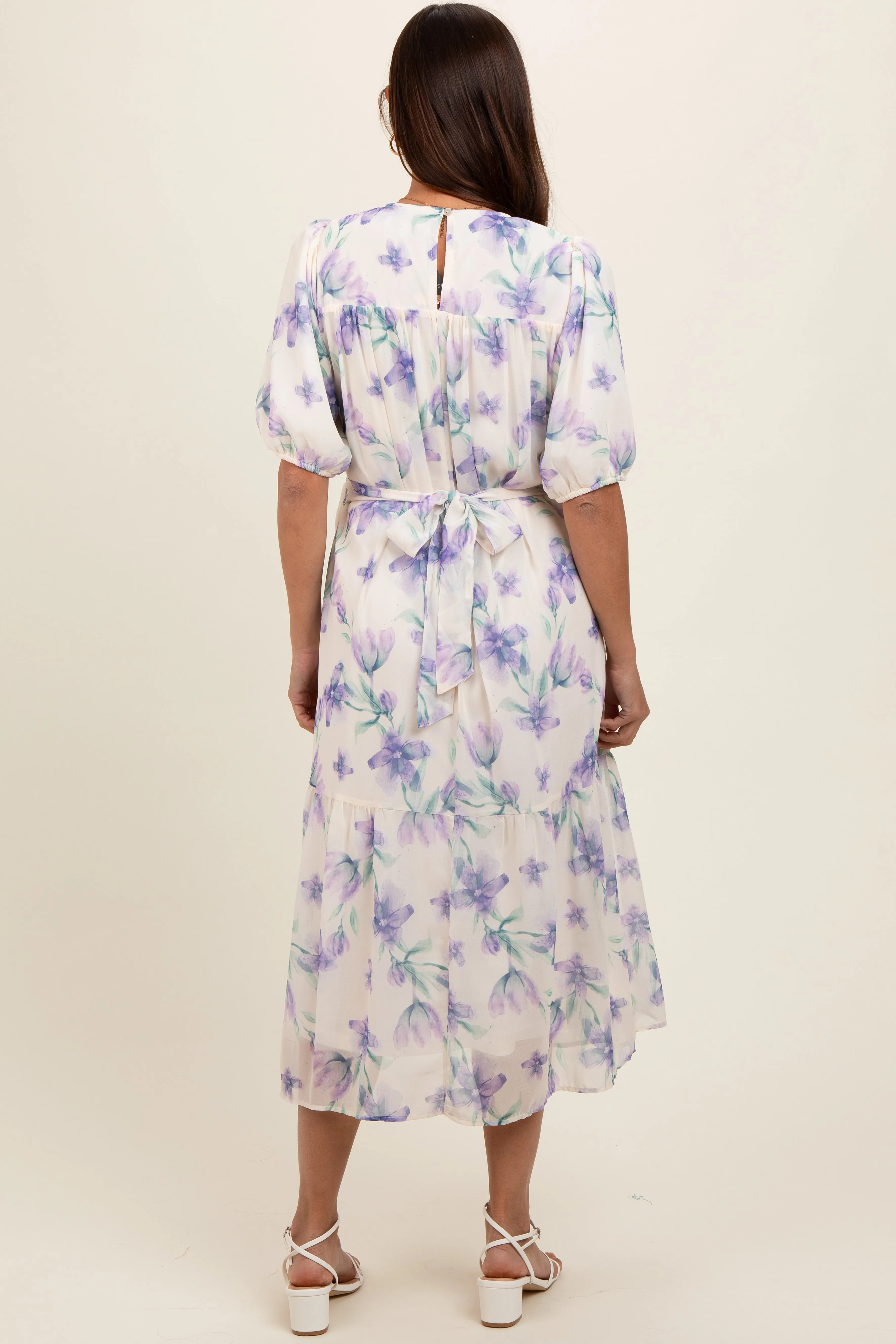 Cream Smocked Ruffle Hem Maternity Midi Dress sold by Pinkblush product image thumbnail 4