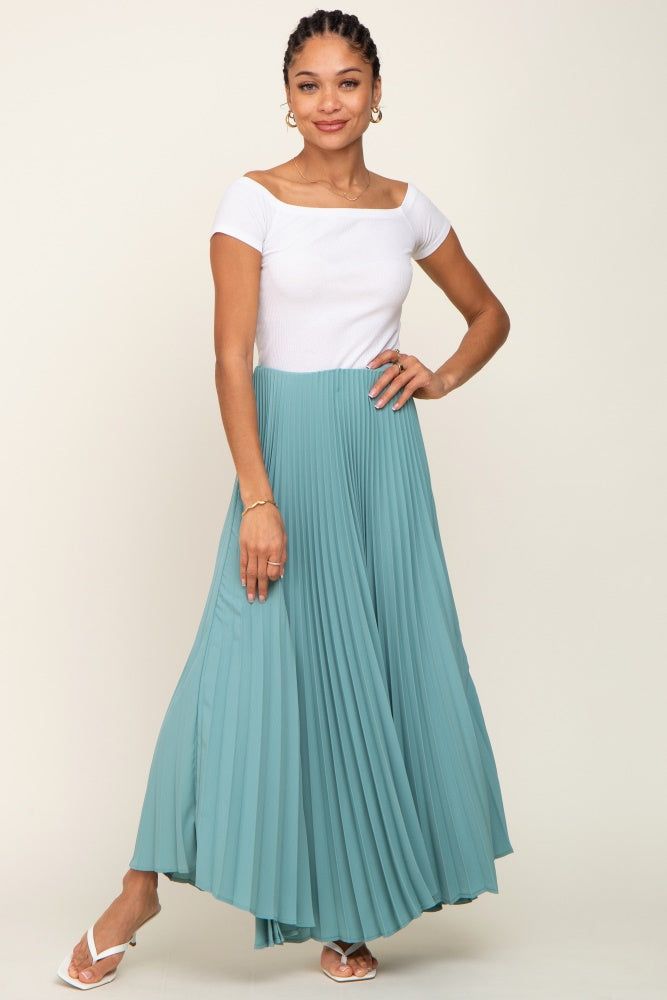 Light Olive Pleated Maxi Skirt sold by Pinkblush