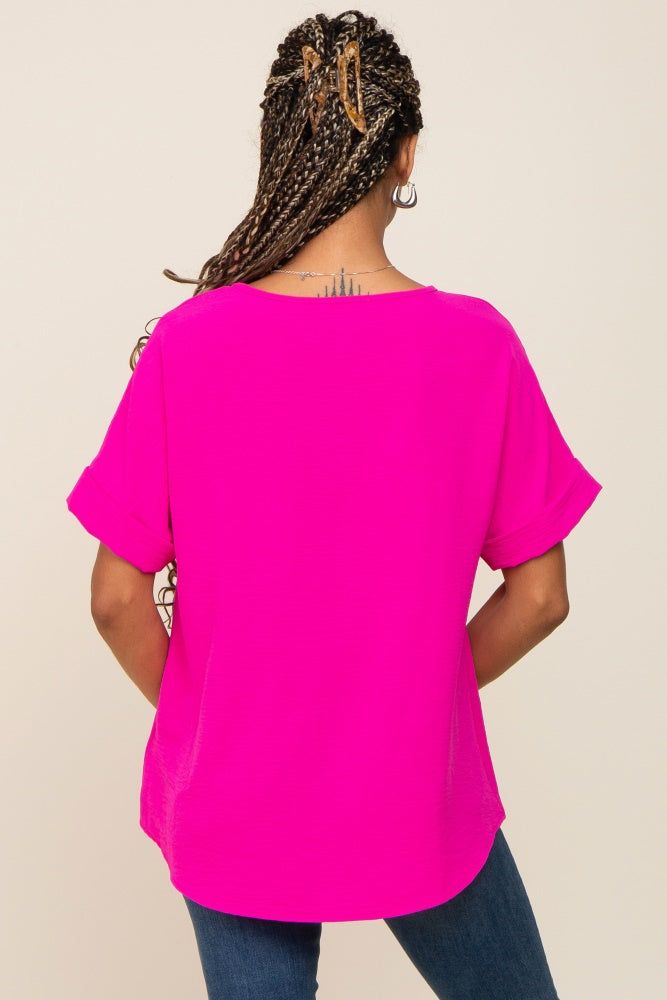 Fuchsia Rolled Cuff Short Sleeve Blouse sold by Pinkblush product image thumbnail 3