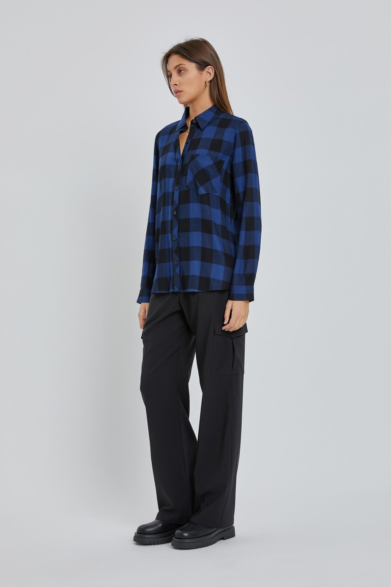 Royal Blue Checkered Long Sleeve Button Down Top sold by Pinkblush product image thumbnail 3