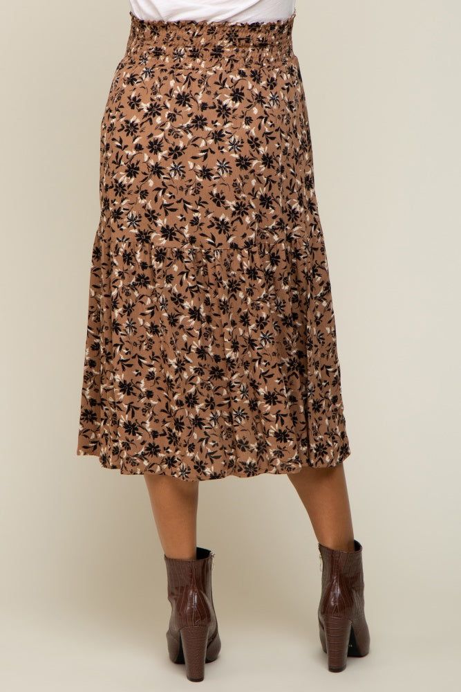 Brown Floral Smocked Maternity Midi Skirt sold by Pinkblush product image thumbnail 5