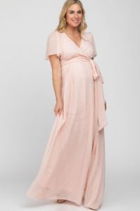 Light Pink Swiss Dot Chiffon Maternity Maxi Dress sold by Pinkblush