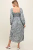 Light Blue Floral Paisley Long Sleeve Maternity Midi Dress sold by Pinkblush