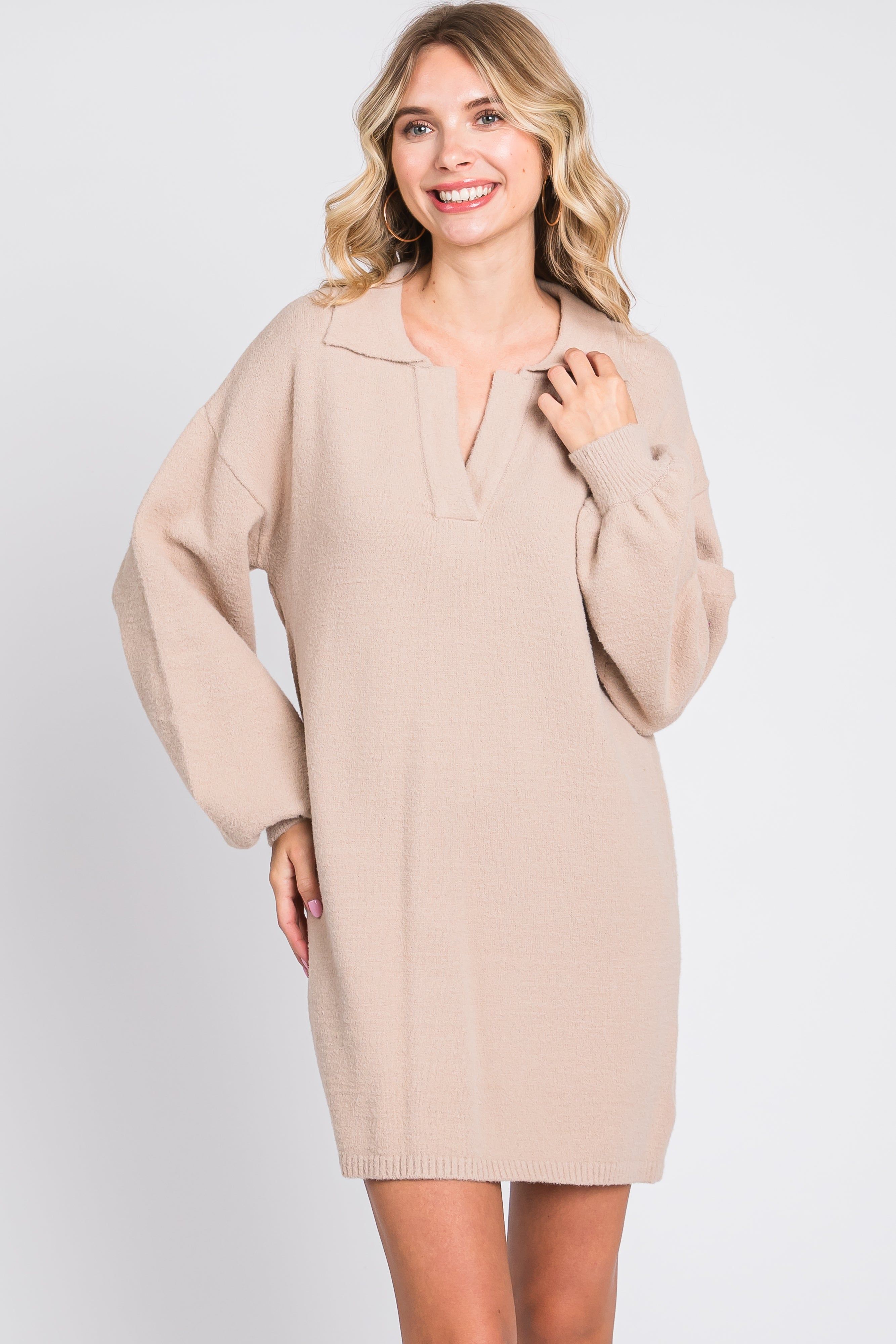 Taupe Mini Sweater Dress sold by Pinkblush product image thumbnail 2