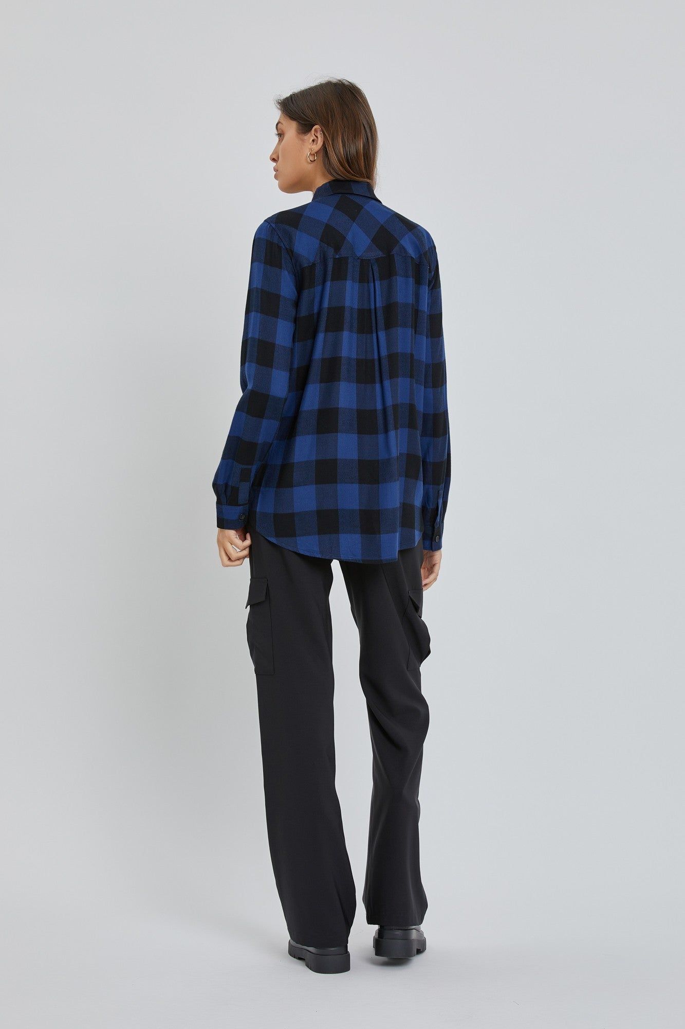 Royal Blue Checkered Long Sleeve Button Down Top sold by Pinkblush product image thumbnail 4