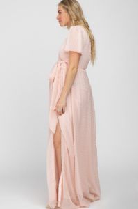Light Pink Swiss Dot Chiffon Maternity Maxi Dress sold by Pinkblush