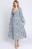 Light Blue Floral Paisley Long Sleeve Maternity Midi Dress sold by Pinkblush