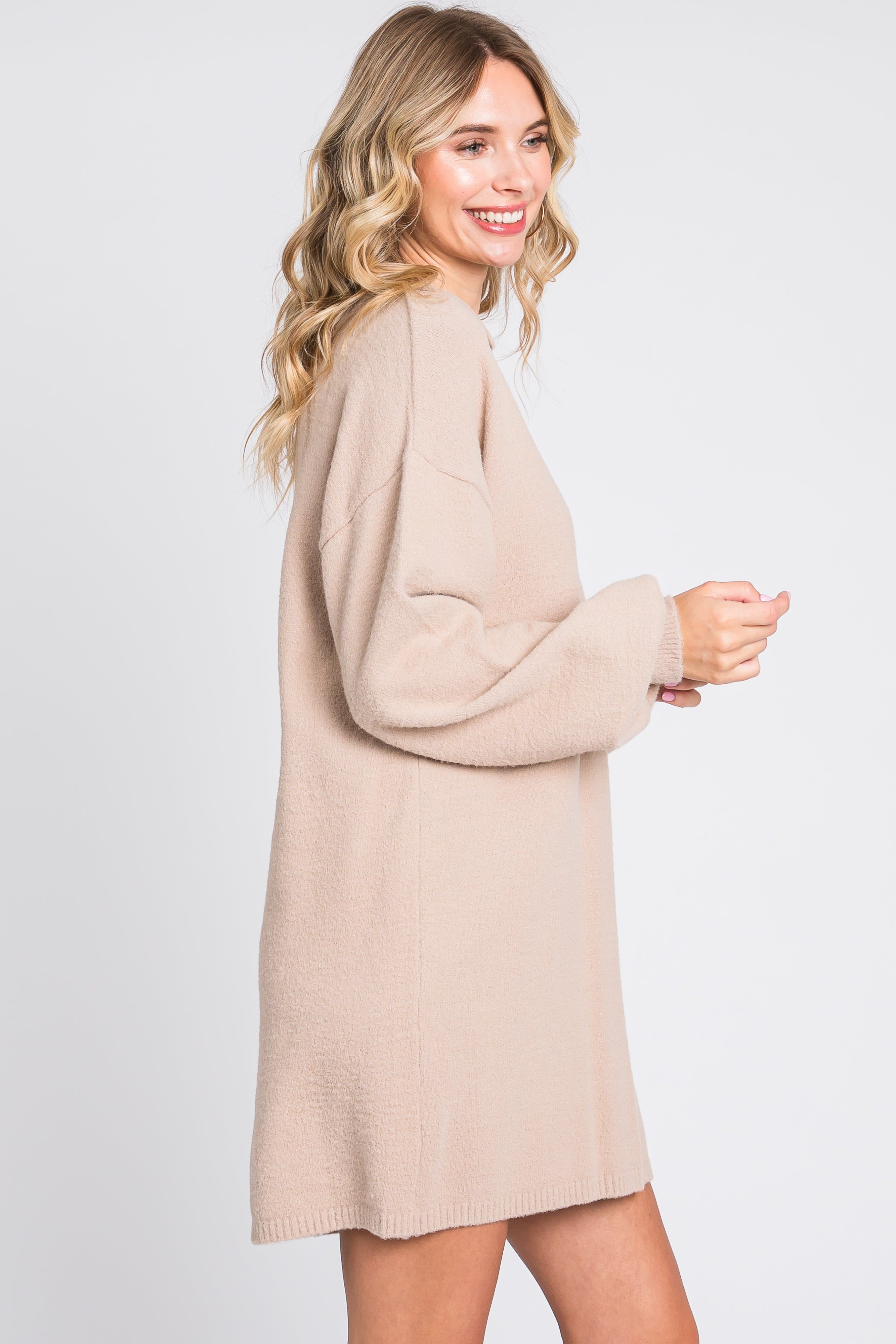 Taupe Mini Sweater Dress sold by Pinkblush product image thumbnail 3