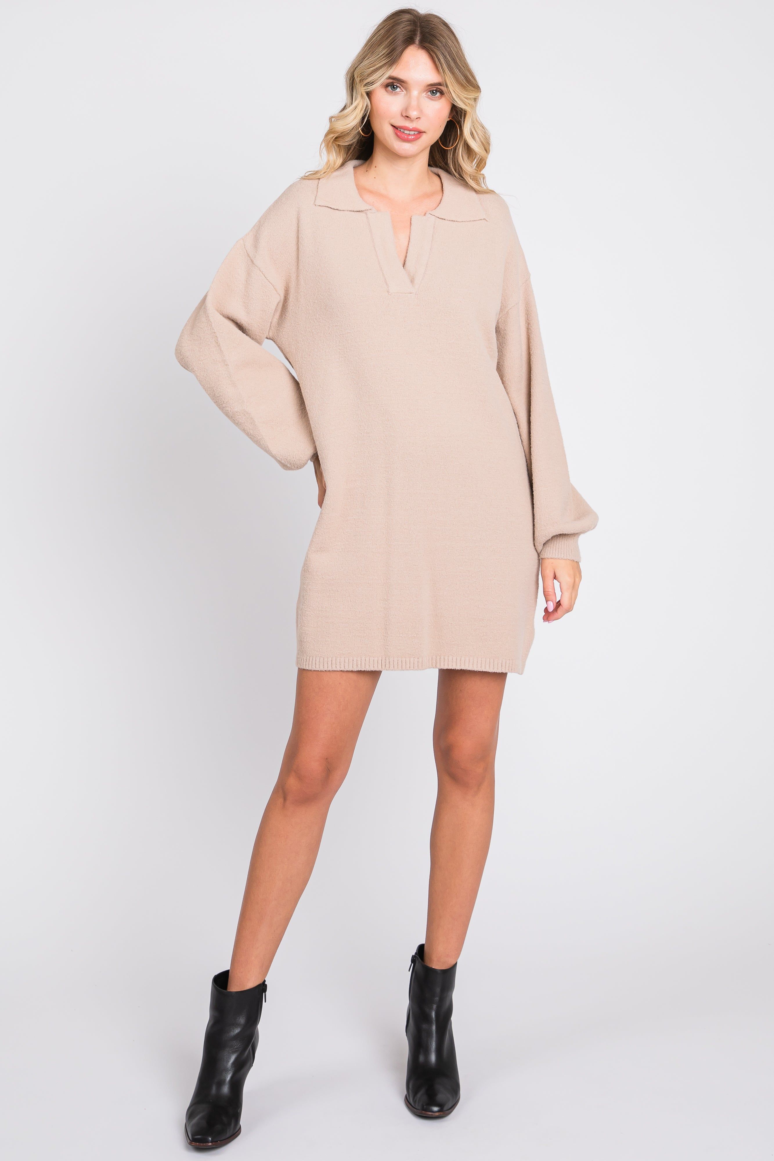 Taupe Mini Sweater Dress sold by Pinkblush