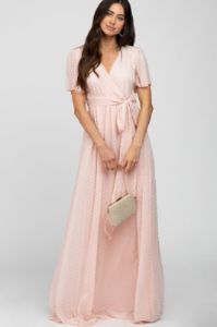 Light Pink Swiss Dot Chiffon Maternity Maxi Dress sold by Pinkblush