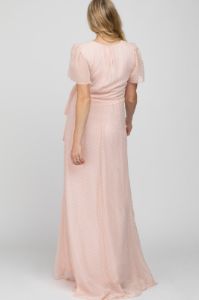 Light Pink Swiss Dot Chiffon Maternity Maxi Dress sold by Pinkblush