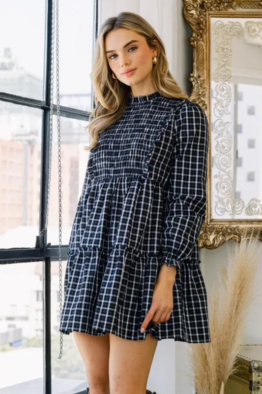 Black Plaid Babydoll Mini Dress sold by Pinkblush