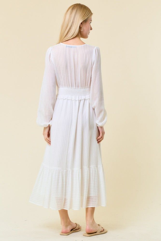 Off White V Neck Midi Dress With Smocked Waist sold by Pinkblush product image thumbnail 3