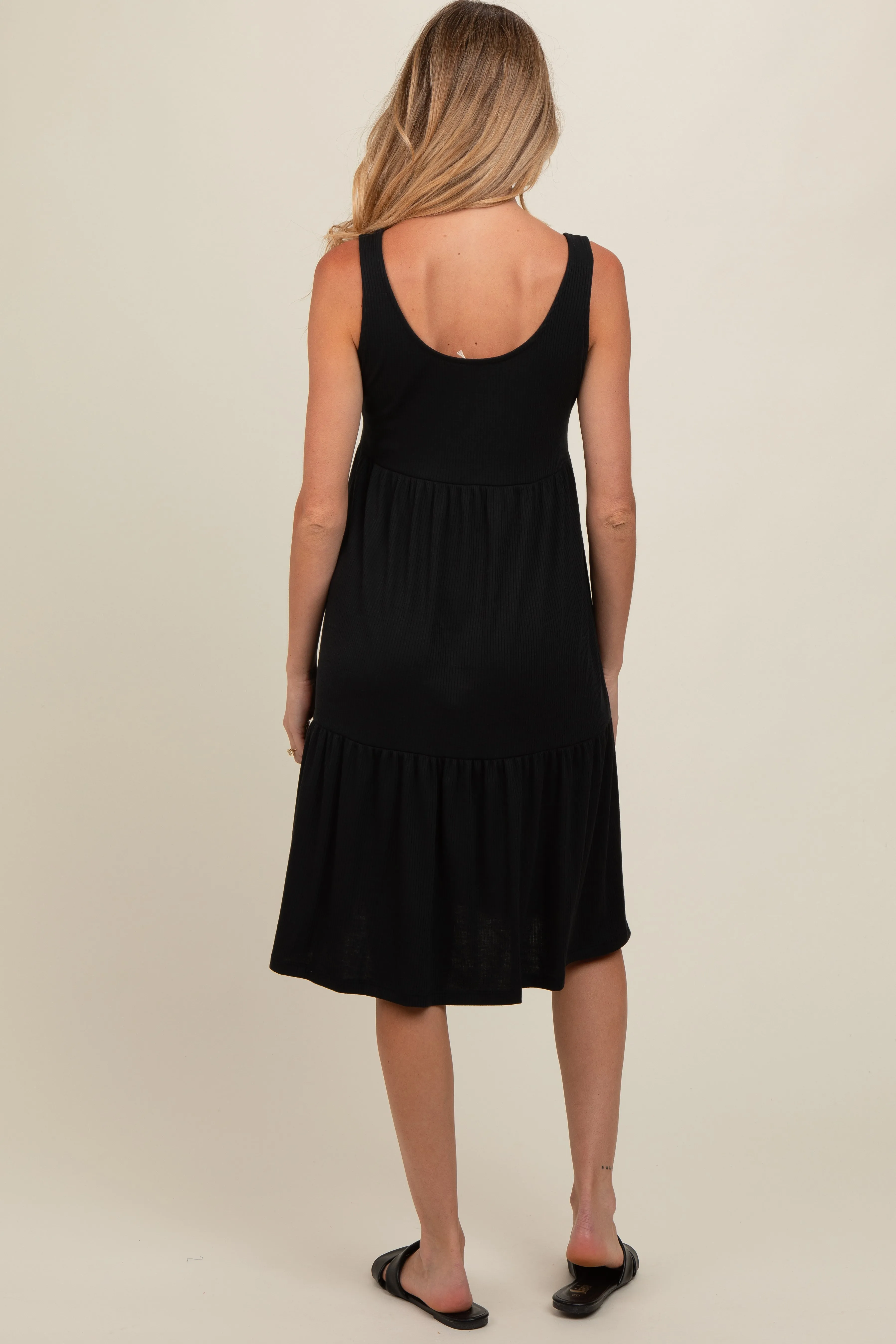 Black Tiered Sleeveless Maternity Midi Dress sold by Pinkblush product image thumbnail 4