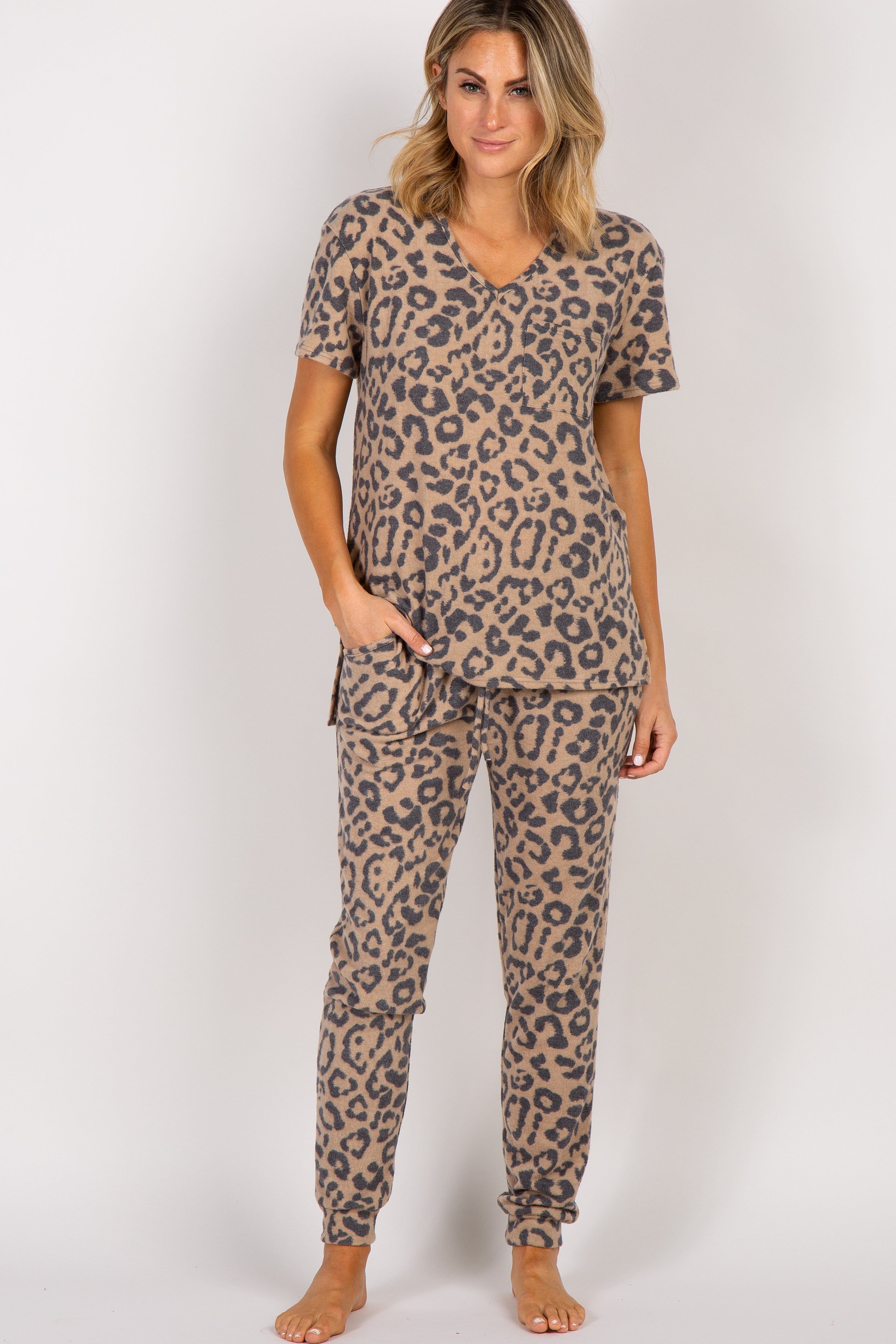 PinkBlush Camel Leopard Print Pocket Front Pajama Set sold by Pinkblush product image thumbnail 2