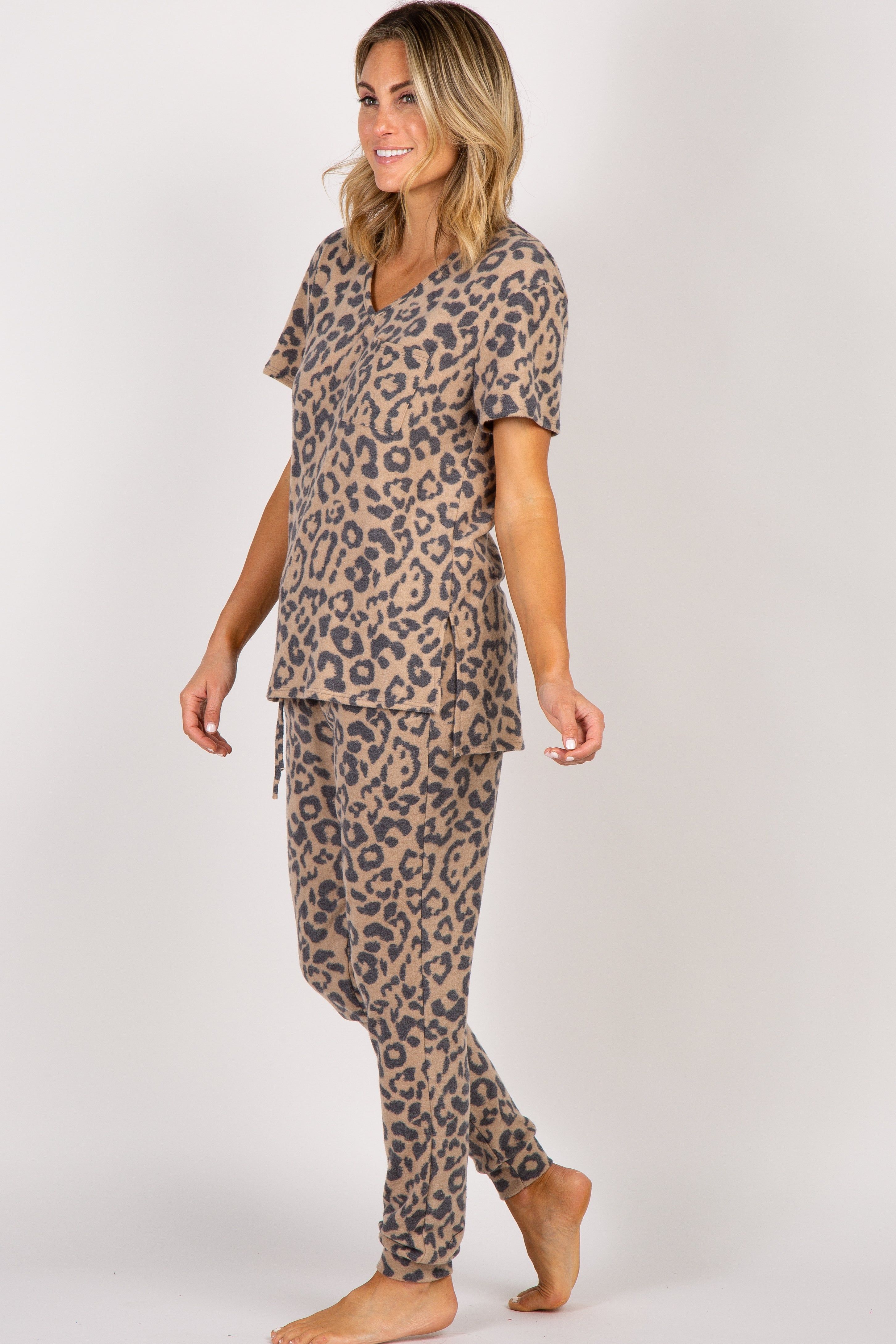 PinkBlush Camel Leopard Print Pocket Front Pajama Set sold by Pinkblush product image thumbnail 3