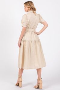 Taupe Collared Button Top Poplin Tier Midi Dress sold by Pinkblush