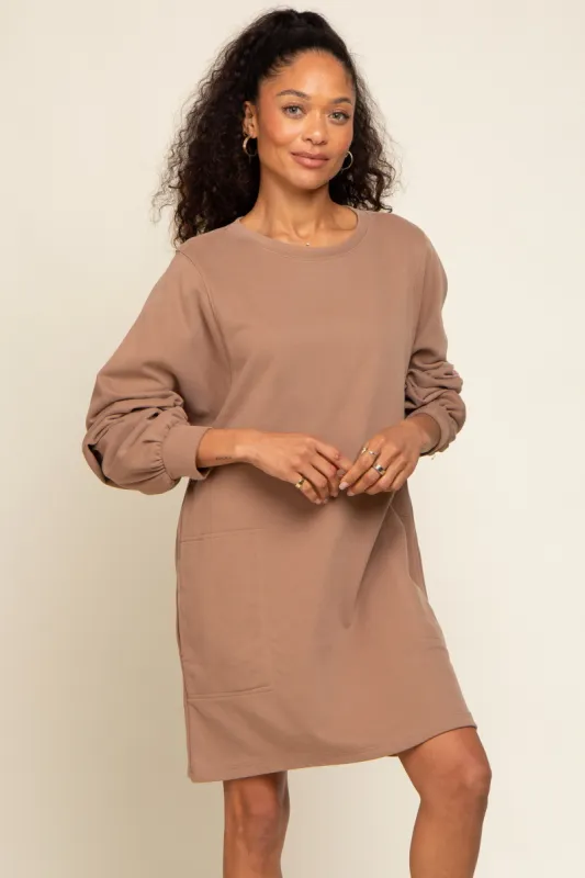 Mocha Ultra Soft Sweatshirt Dress sold by Pinkblush