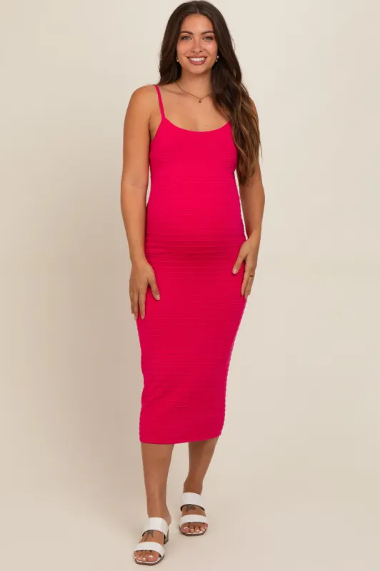 Fuchsia Fitted Spaghetti Strap Maternity Midi Dress sold by Pinkblush