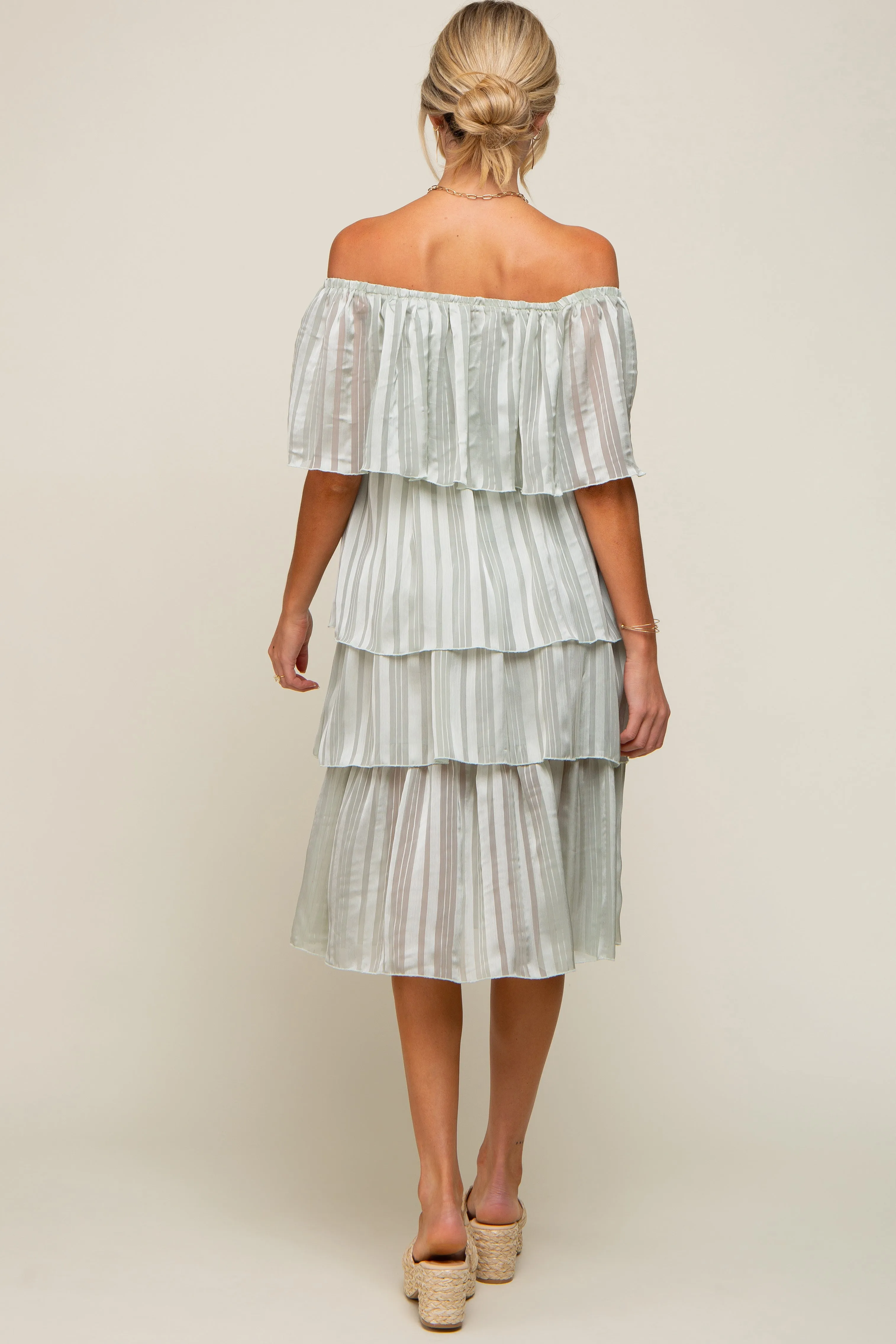 Light Mint Green Striped Layered Maternity Midi Dress sold by Pinkblush product image thumbnail 3